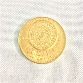 1919 Mexico 20 Pesos Gold Coin Aztec Calendar. 15 Gr. Oro Puro. 