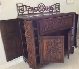 Asian Carved Dry Bar. 