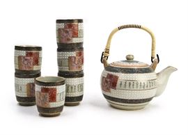 RAISED GLAZE CELADON TEA SET, PRE-WWII
