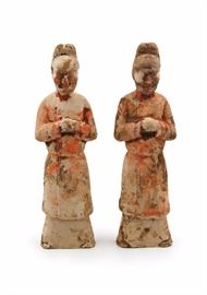 PAIR OF HAN DYNASTY POTTERY OFFICIALS

