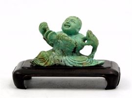 TURQUOISE BOY AND FROG CARVING
