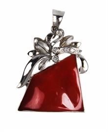 18K WHITE GOLD CORAL PENDANT
