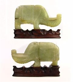 PAIR OF JADE CARVED ELEPHANTS
