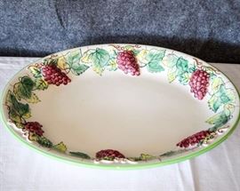 Clay Art Platter and Small Dish: Hand painted. Platter: 17.5" x 14" x 2" Two small chips on edge of platter. Dish: 8" x 4.5" x 1"