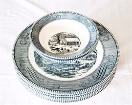 Currier & Ives Cavalier Ironstone Royal China: Six plates and two bowls