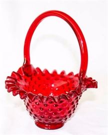Hobnail Fenton Red Glass Basket
