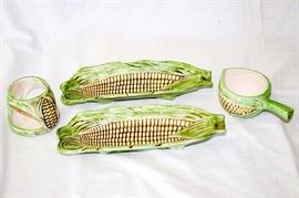 Four Piece Hand Painted Ceramic Corn Serving Set 