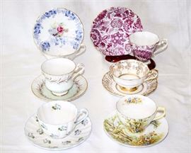 Six Assorted Fine Bone China Tea Cups and Saucers: Three Shelley, two Paragon, one Royal Standard