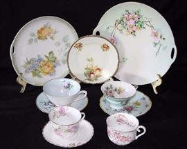 Ten Piece Assorted German China: one 10" plate w/ handles, one 9" plate w/ handles, one 6" plate, one Mittertreich Bavaria cup & saucer, one  Bavaria Tirschenreuth Germany cup & saucer, one "Made in Germany" cup & saucer, one "Made in Germany" cup