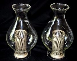 Two Antique Lamps with Sterling Silver Inserts: Inserts marked sterling silver 37. See picture for maker's mark.