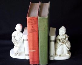 Porcelain Book Ends: 3.5" W x 2.5" D x 5" H, made in Germany, stamped 4905A