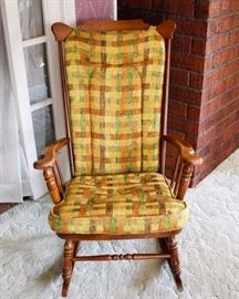 Wood Rocking Chair: Extremely comfortable! Great condition commensurate with age. Wear on armrests, and some light scuffing on sides of armrests, and top of back. 25" W x 32" D x 40" H