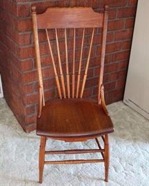 Wood Chair: Good condition commensurate with age. Some scratching and splitting of seat. 17.5" W x 16" D x 39" H 