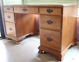 Solid Wood Desk: Good condition commensurate with age, light wear on front and front right of top. 52" L x 24" D x 30" H