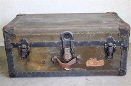 Atkinson & Long  Antique Steamer Trunk & Key: 30" L x 17" W x 14" H. Key included, slightly bent.