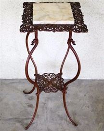 Decorative Metal Stand w/ Marble Top: 12" L x 12" W x 29.5" H
