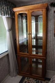 Glass & Wood China Cabinet: Four glass shelves, includes lighting. 32" L x 17" D x 76" H