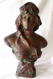 Atala Art Nouveau 1920 Bronzed Chalkware Atala Lady Bust: Measures 17.5" x 11.5"