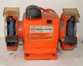Black & Decker 5" Bench Grinder: 3680 rpm, 120v, 60Hz, 2.6 amp, and includes light.