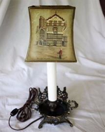 Vintage L & L WMC Lamp w/ Clyde Cole Lampshade: Small metal table lamp measures 8" W x 14.5" H.