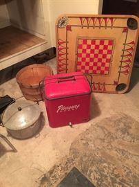 Steel cooler, game board.