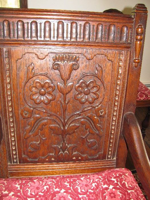great detail of carved oak dining room chairs