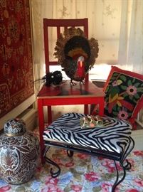 Painted chair.. vintage mounted embroidered textile from India 