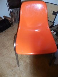 Mid Century Howell Industries Shell Side Chair.Stainless H Frame.Orange and Gold. 