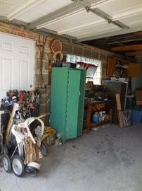 Vintage Golf Clubs, Carts.Metal Cabinets