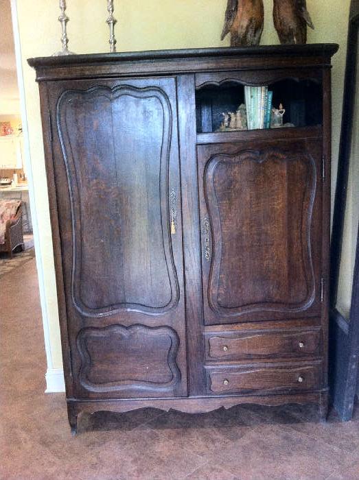 Antique Armoire 70 1/2 x 53 x 19.  Keys included to unlock both sides.