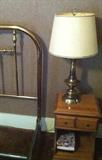 brass headboard, footboard, maple nightstands