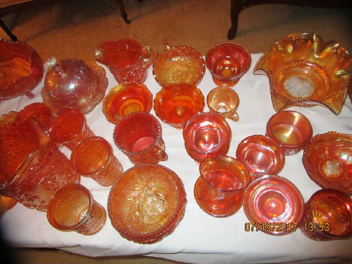 TABLES FULL OF CARNIVAL GLASSWARE, FENTON, NORTHWOOD, LENOX, GERMANY, NORITAKE, ETC. ETC..  BRAND NAMES YOU WILL KNOW......