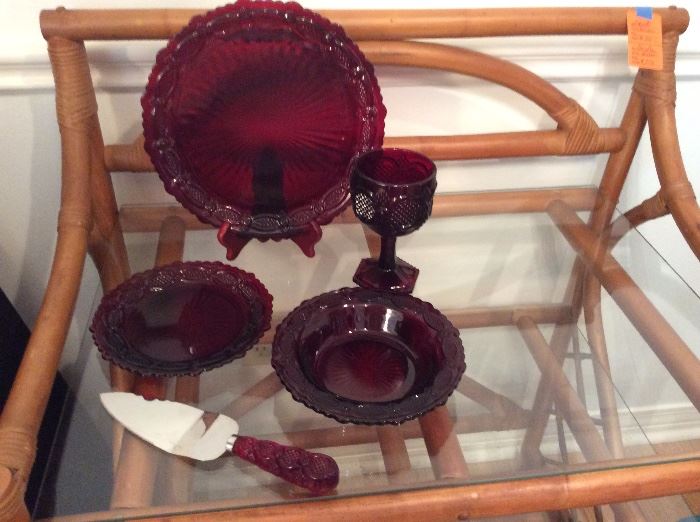 Cape Code - Avon full set of red glass dinnerware. Buy per piece or the lot. 