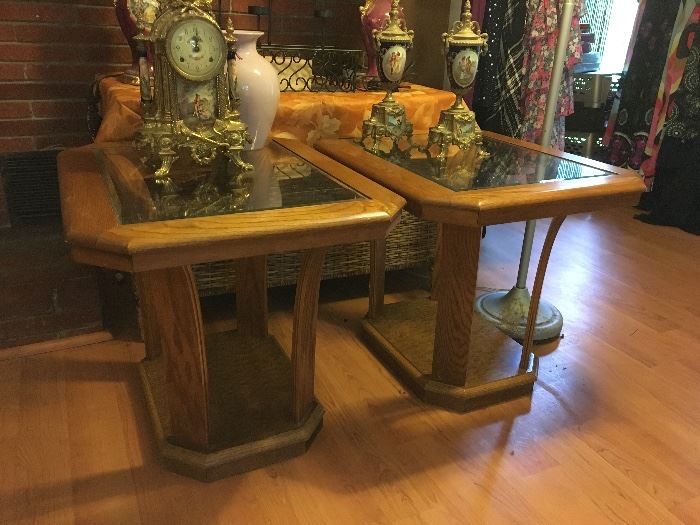 Glass and wood end tables