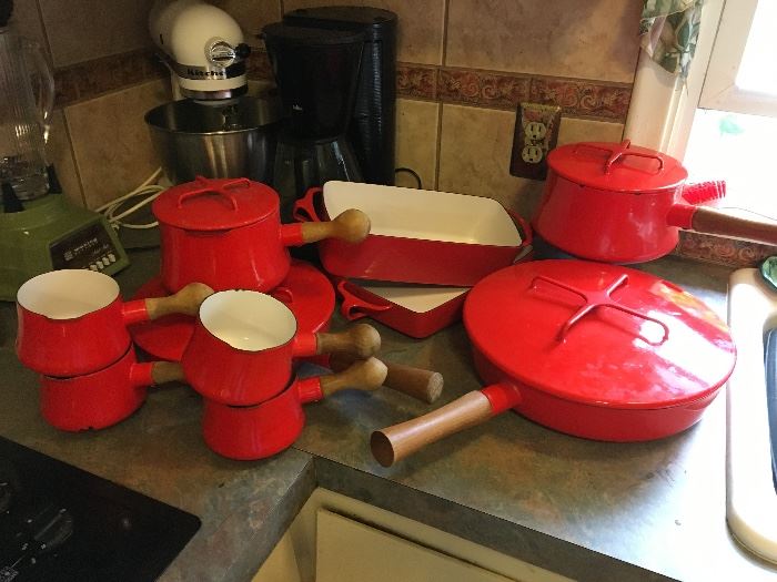 Red Dansk cookware mid century modern