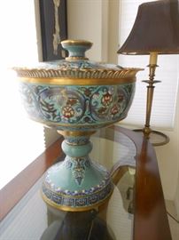 Very large cloisonne.  One of several pieces of cloisonne in the home. Chapman lamps are sold.