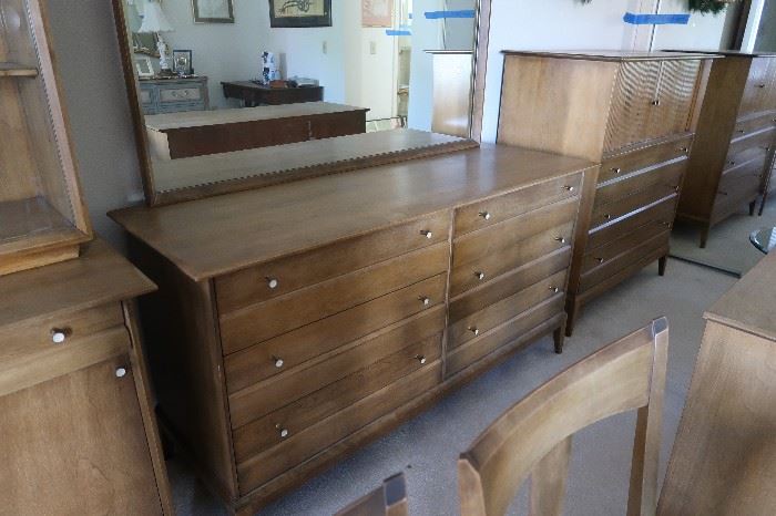 Heywood Wakefield Sable 4 pieces bedroom set, and matching 9 piece dining room set.  