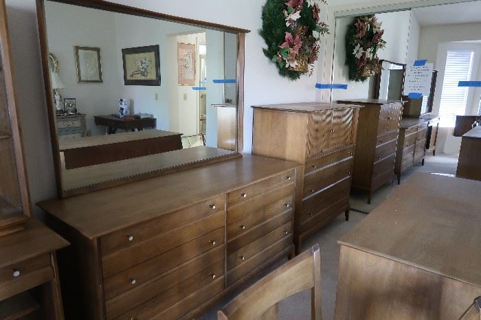 Heywood Wakefield Sable 4 pieces bedroom set, and matching 9 piece dining room set.  