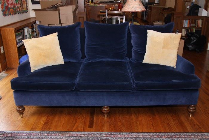 Custom made blue velvet sofa