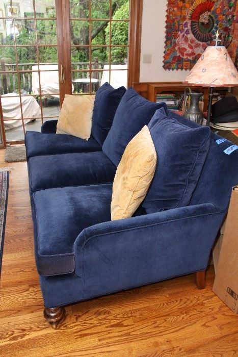 Custom made blue velvet sofa