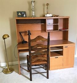 Mid Century Standing Lamp, Antique Rug Seat Ladder Back Chair, Desk & More