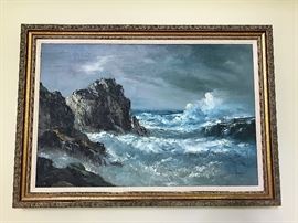 Vintage Seascape Nautical Painting with Vintage Frame