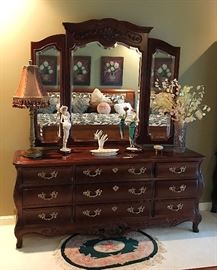 Mahogany Dresser with Tri-Fold Mirror by Century Furniture & More