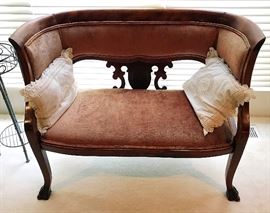 Antique Barrel Back Parlor Love Seat