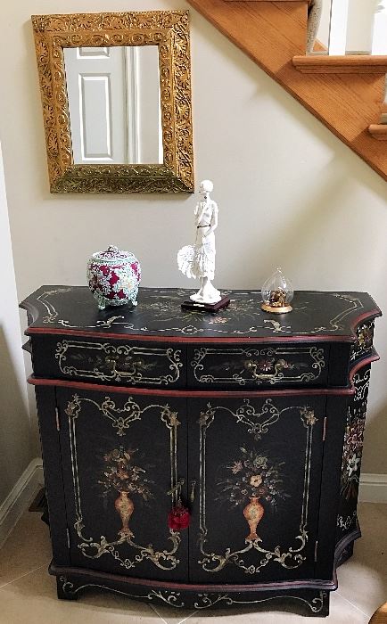 Hand Painted Commode Chest, Vintage Gold Gilt Mirror