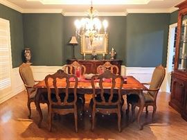 Gorgeous Refurbished French Provincial Dining Room Table with Chairs, Large Century Marble Top Sideboard & More 