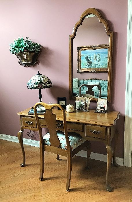 Vintage David Cabinet Co Writing Desk with Chair, Large Vanity Mirror & More