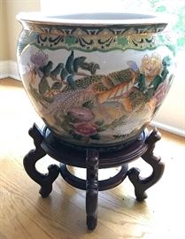 Hand Painted Floor Vase with Rosewood Stand