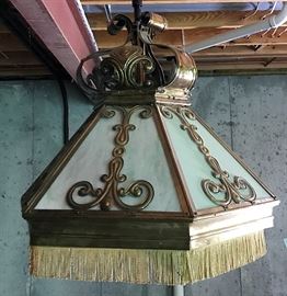 LARGE Vintage Slag Glass Hanging Light with Fringe (Converted to Electric, Plug In)