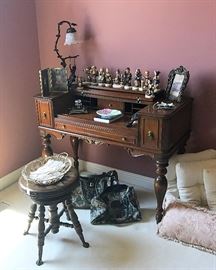 Antique Ladies Writing Desk & Vanity Combo, Antique Ball & Claw Stool, Hummels & More